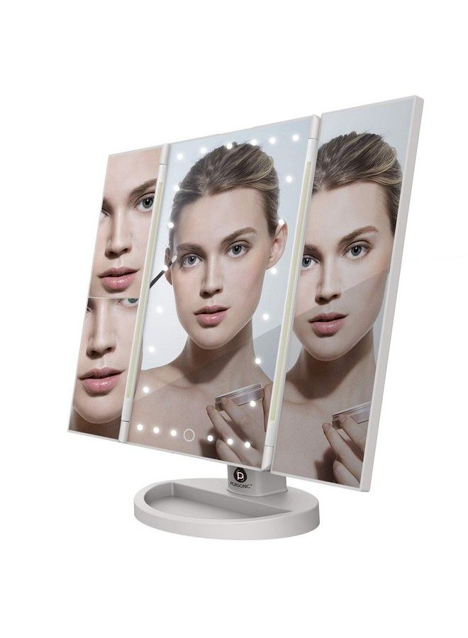 Pursonic Tm24Fwh 24 Led Tri Fold Vanity Mirror 2X And 3X Magnifications 24 Dimmable Natural Lights Touch Screen Adjustable Countertop Table Mirror With Cosmetic Stand - Image 1