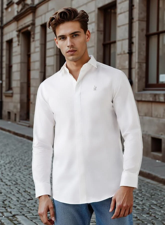 Emperor Regular Fit Logo Detail Shirt with Long Sleeves