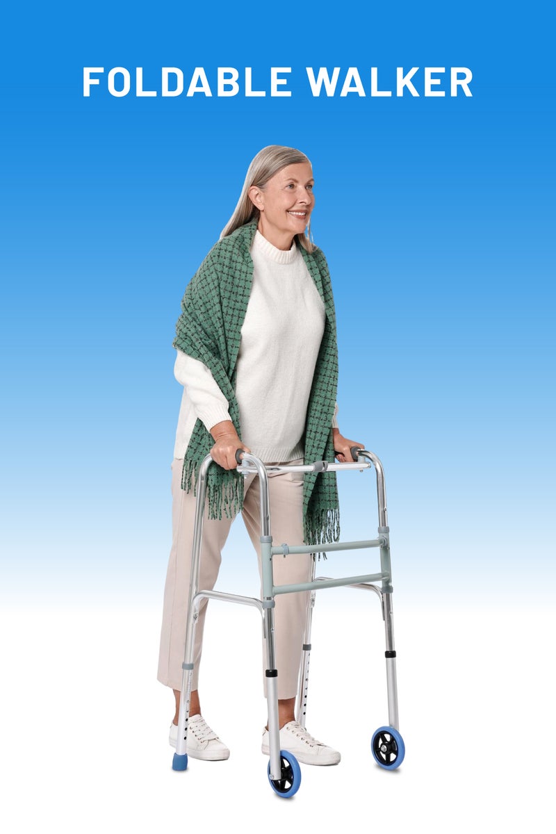 ايد بلس مشاية مساعدة خفيفة الوزن من الألومنيوم قابلة للطي مع عجلات وارتفاع قابل للتعديل وأطراف مطاطية مضادة للانزلاق - Image 4