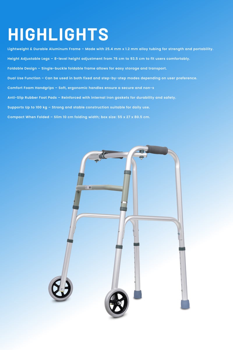 ايد بلس مشاية مساعدة خفيفة الوزن من الألومنيوم قابلة للطي مع عجلات وارتفاع قابل للتعديل وأطراف مطاطية مضادة للانزلاق - Image 5