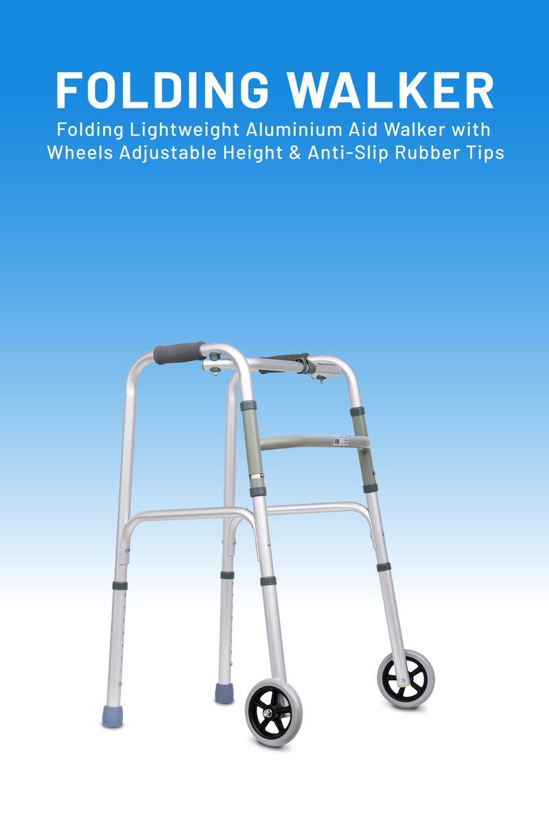 ايد بلس مشاية مساعدة خفيفة الوزن من الألومنيوم قابلة للطي مع عجلات وارتفاع قابل للتعديل وأطراف مطاطية مضادة للانزلاق - Image 2