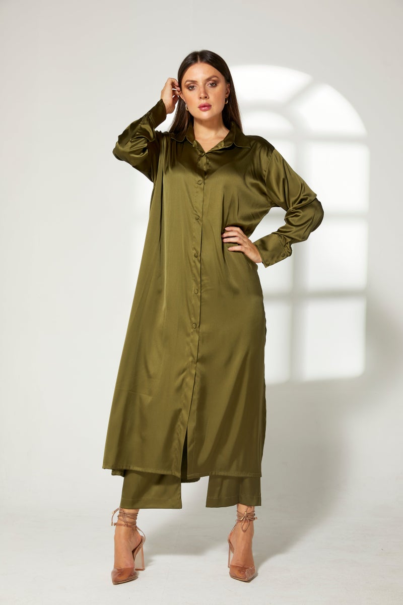 Moistreet Button Down Long Top & Pants Set - Image 1