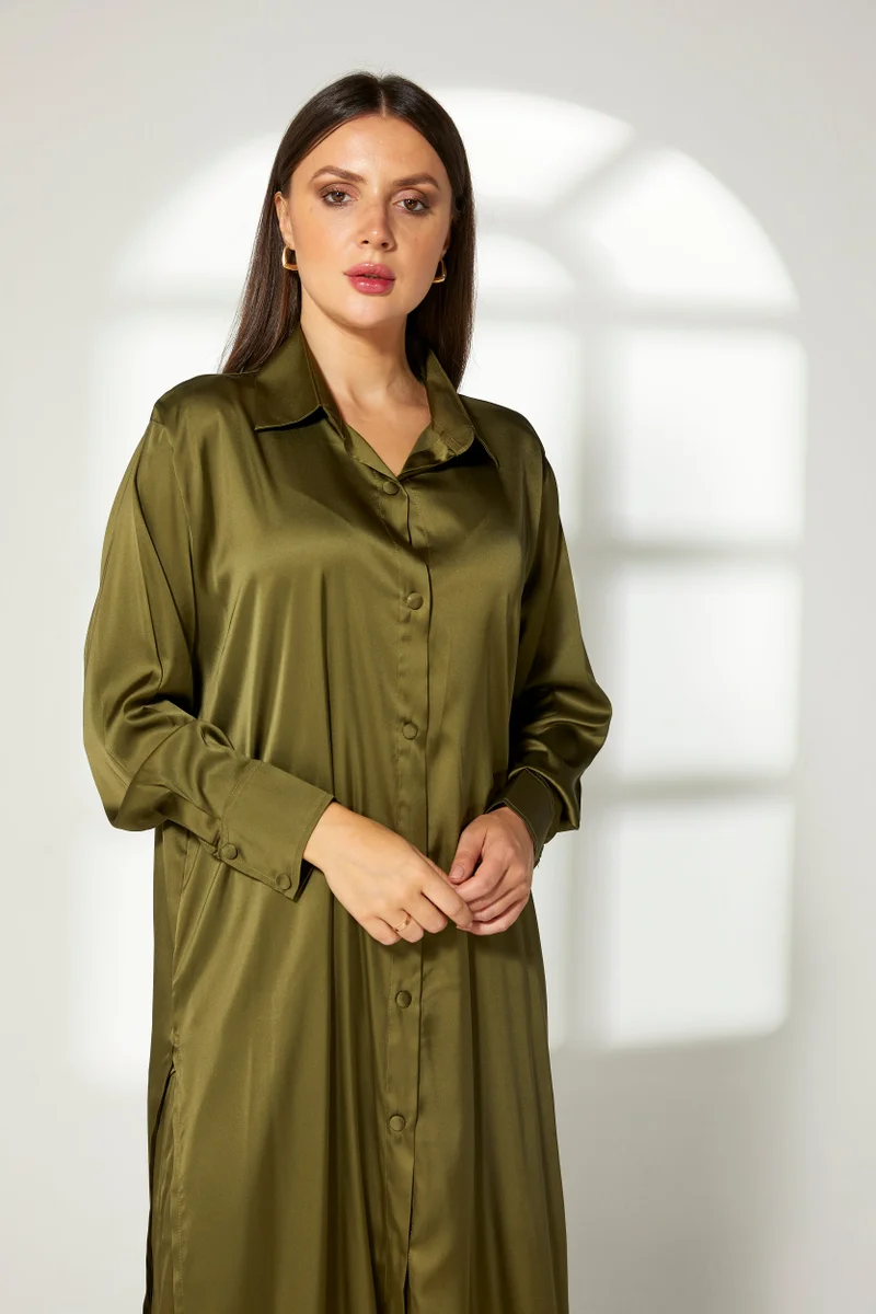 Moistreet Button Down Long Top & Pants Set