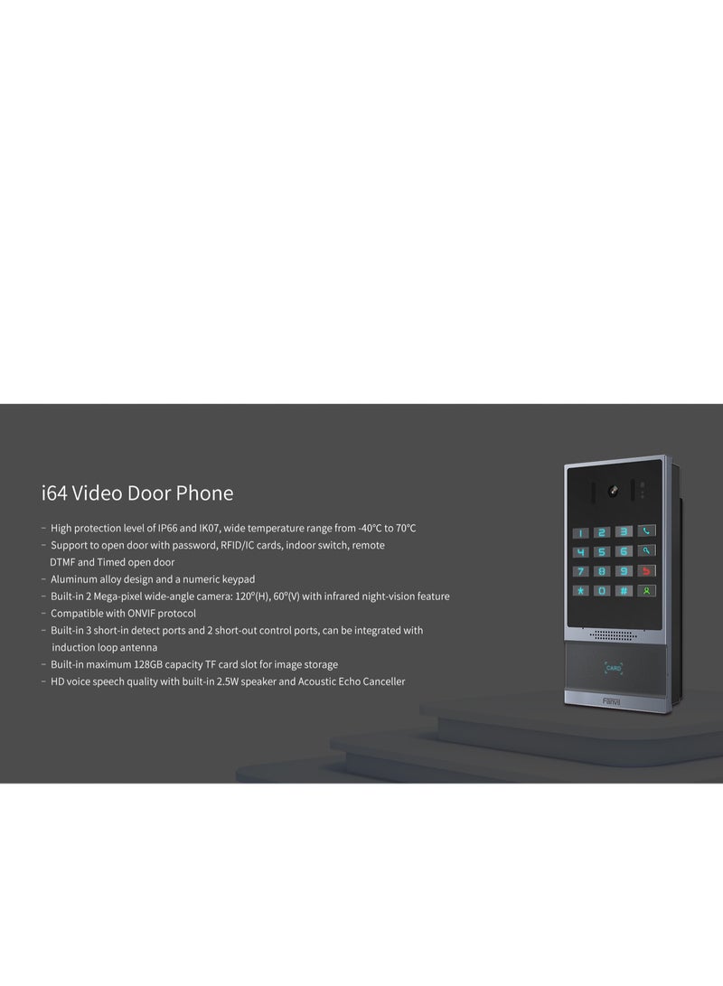 فانفيل Fanvil I64 SIP Video Door Phone with 2MP Camera, RFID Access, Waterproof & Vandal-Resistant – Outdoor Intercom System - Image 4