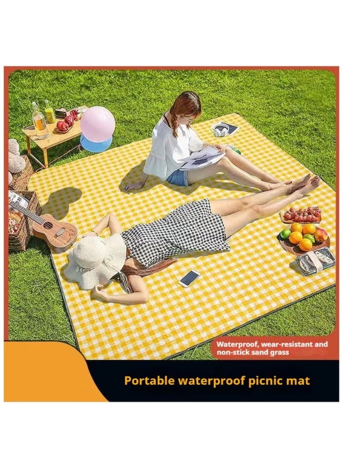 Durable, foldable, and portable outdoor camping, hiking, and music festival grass mat (yellow checkered pattern, 200x200 cm) - Image 3