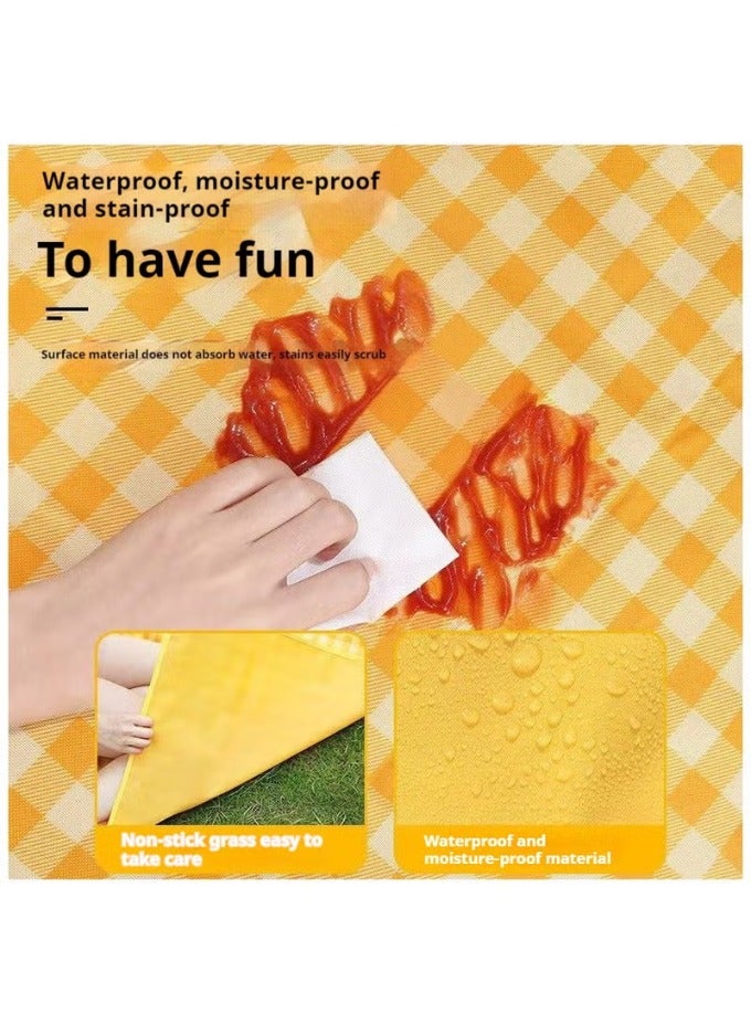 Durable, foldable, and portable outdoor camping, hiking, and music festival grass mat (yellow checkered pattern, 200x200 cm) - Image 4