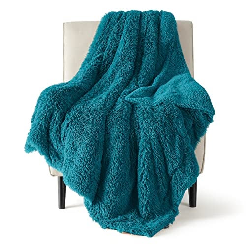 Bedsure Bedsure Fluffy Turquoise Teal Throw Blanket Gifts for Women Men Soft Fleece Cozy Fuzzy Sherpa Plush Warm Minky Thick Faux Fur Throws for Couch Teal Decor House Blanket Gifts for Her 50x60 