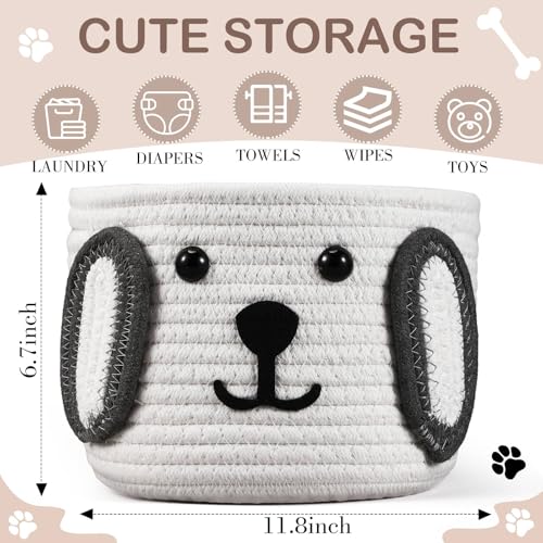 Zopeal Dog Woven Basket 79 D x 6 H Cotton Rope Toy Storage Organizer Dog Mom Gift Empty Cute Laundry Puppy Gift Animal Basket for Clothes Towels Toy Laundry Bathroom HomeWhite Gray - Image 3