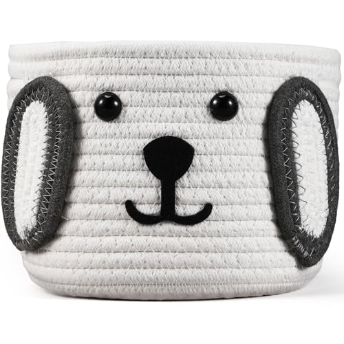 Zopeal Dog Woven Basket 79 D x 6 H Cotton Rope Toy Storage Organizer Dog Mom Gift Empty Cute Laundry Puppy Gift Animal Basket for Clothes Towels Toy Laundry Bathroom HomeWhite Gray - Image 1