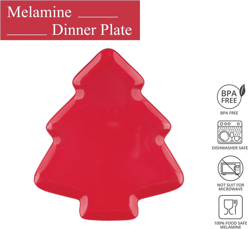 UP UPware Holiday Red Christmas Tree Shaped Melamine Dinner Plates Festive Holiday Party Plates Christmas Decor for Festive Meals Snacks and Desserts Red 1075 x 95 Inch Set of 4 - Image 2