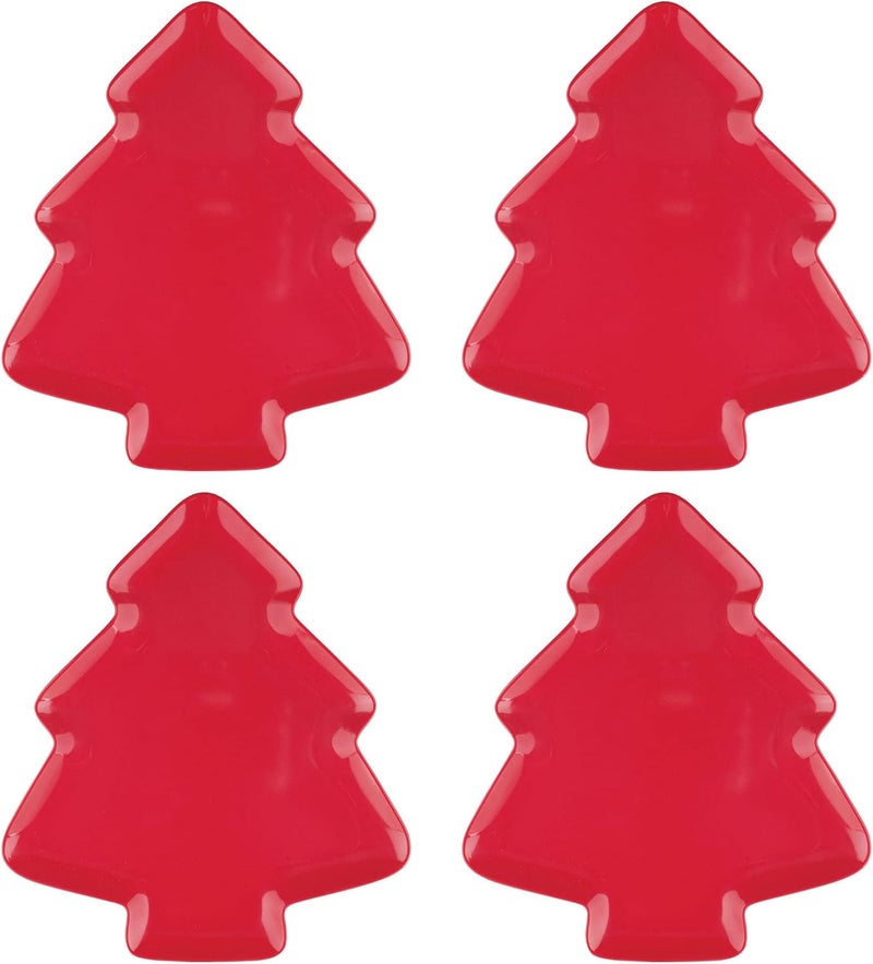 UP UPware Holiday Red Christmas Tree Shaped Melamine Dinner Plates Festive Holiday Party Plates Christmas Decor for Festive Meals Snacks and Desserts Red 1075 x 95 Inch Set of 4 - Image 1