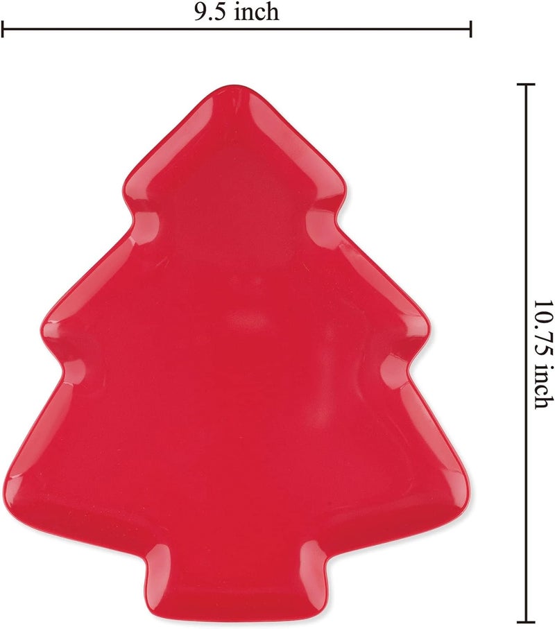 UP UPware Holiday Red Christmas Tree Shaped Melamine Dinner Plates Festive Holiday Party Plates Christmas Decor for Festive Meals Snacks and Desserts Red 1075 x 95 Inch Set of 4 - Image 3