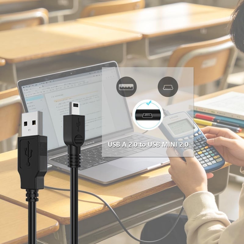 كابل شحن TI84 وشاحن لأجهزة Texas Instruments TI-84 Plus CE/C Silver Edition، وآلة حاسبة بيانية TI Nspire CX/CX CAS - Image 3