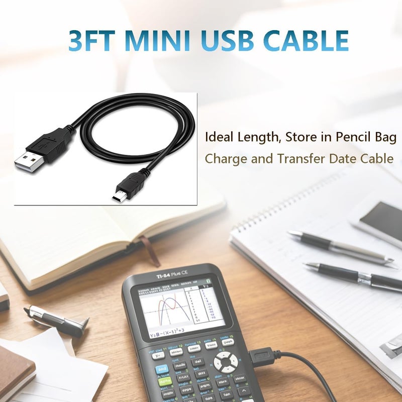 كابل شحن TI84 وشاحن لأجهزة Texas Instruments TI-84 Plus CE/C Silver Edition، وآلة حاسبة بيانية TI Nspire CX/CX CAS - Image 4
