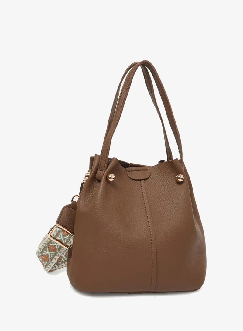 Styli Brown Leather Bucket Bag
