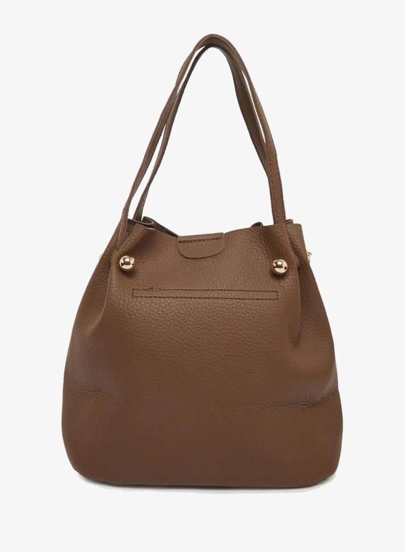 Styli Brown Leather Bucket Bag