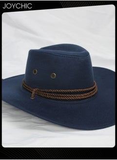 Joychic Classic Wide Brim Sun Protection Western Cowboy Style Hat with Adjustable Drawstring for Men Outdoor Travel Camping Navy Blue  - Image 2