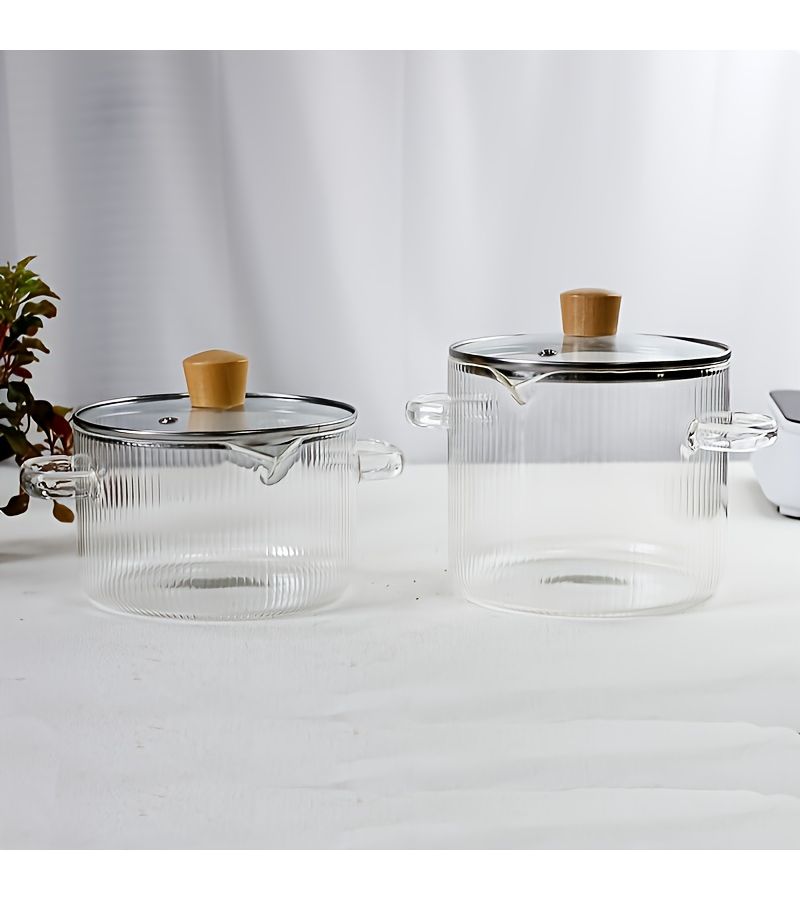 Vintage Ribbed Borosilicate Glass Stew Pot 1800ml - Image 1