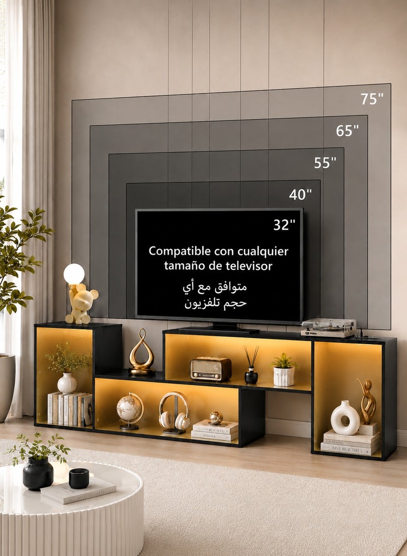 يانارا خزانة التلفزيون (مع شريط ضوء LED وشريط الطاقة القياسي في المملكة المتحدة) مناسبة لتلفزيونات 45-70 بوصة ، مثالية لغرف المعيشة أو المكاتب - تتميز بأسلوب تصميم الحد الأدنى. - Image 5