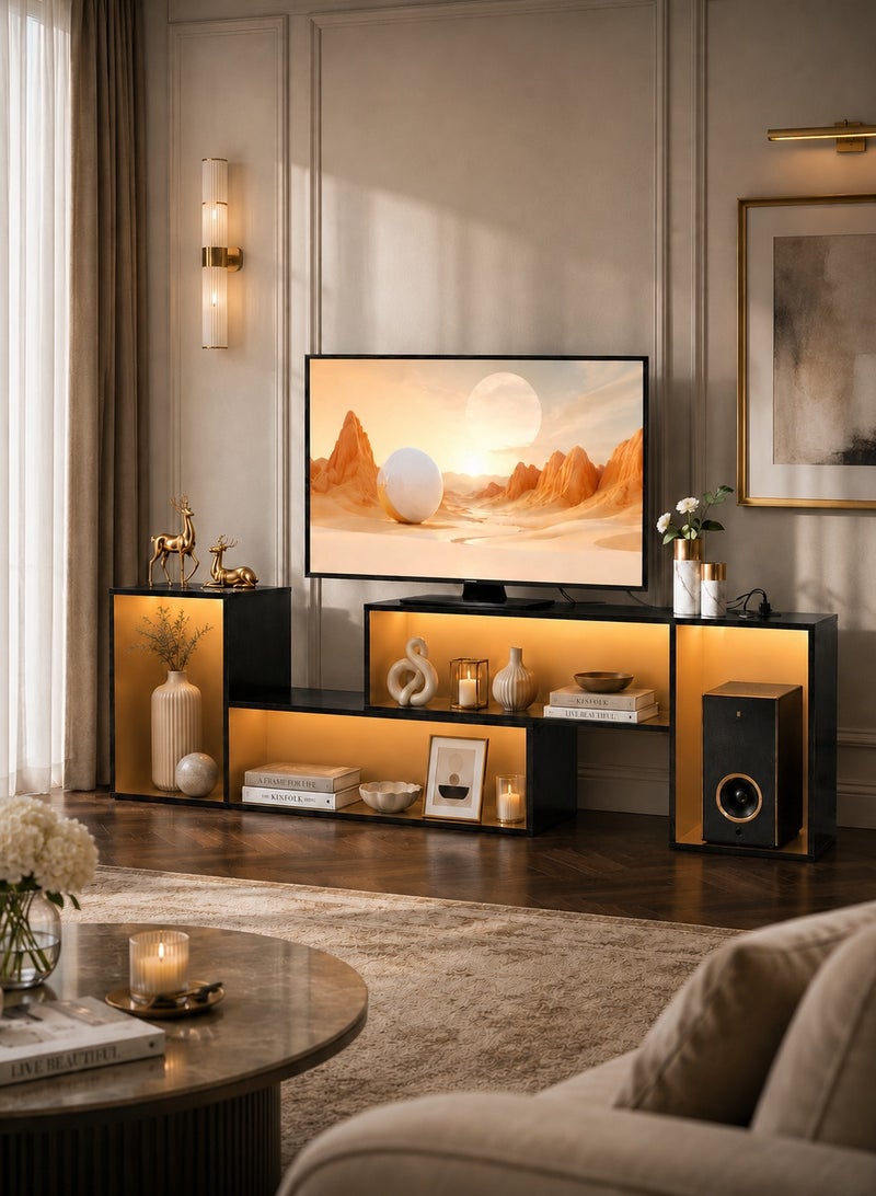 يانارا خزانة التلفزيون (مع شريط ضوء LED وشريط الطاقة القياسي في المملكة المتحدة) مناسبة لتلفزيونات 45-70 بوصة ، مثالية لغرف المعيشة أو المكاتب - تتميز بأسلوب تصميم الحد الأدنى. - Image 4