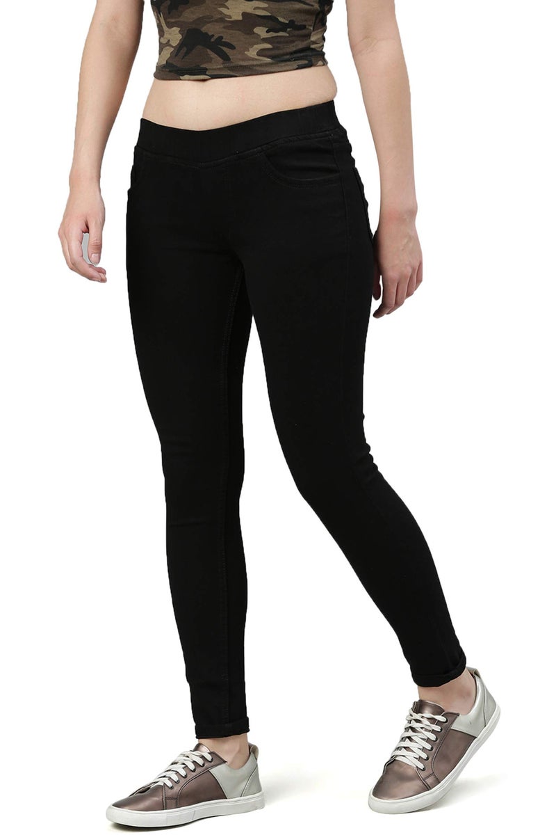 ADBUCKS Women's Denim Slim Fit Mid Rise Stretch Jeggings (Black, 38) - Image 2