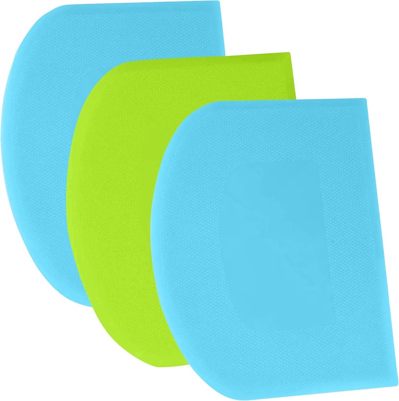 SURDOCA Dough Scraper Bench Scraper - 3P 9.5x6.1" Plastic Flexible Bowl Scraper, Sharp Edge & Angles Cake Scraper. Non-Slip Bakeware Decorating Tools Sculpting & Modeling Tools - Blue+Green+Blue - Image 1