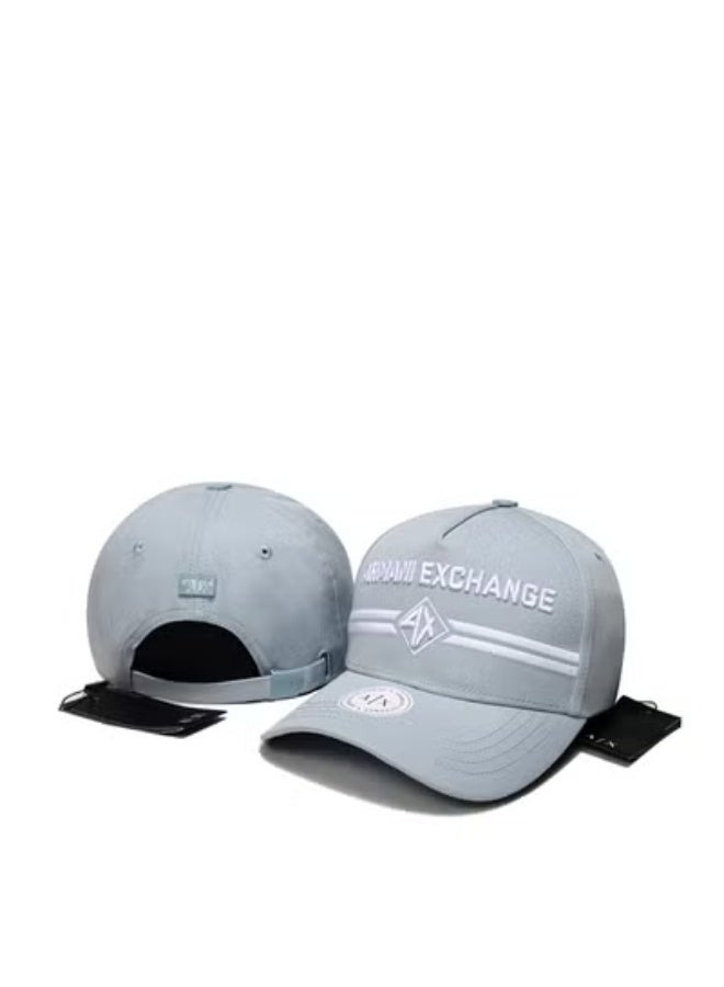 AX Cap: Light Blue Canvas, Embroidered Logo & Stripes