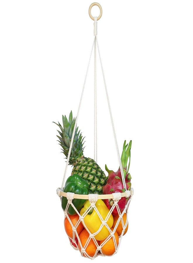ANROYE Single Tier Macrame Hanging Fruit Basket, Boho Vegetable Holder for Kichen Food Storage with Hook, Bohemian Cotton Rope Produce Organizer, Plant Hanger Deocr for Home Bathroom Bedroom Living Room - Image 1