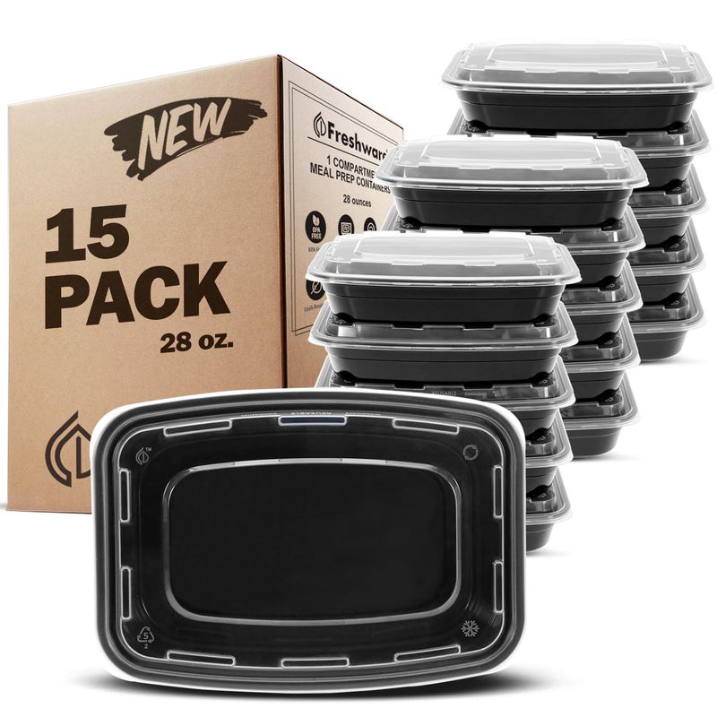 Freshware Meal Prep Containers 15 Count (Pack of 1) Compartment Food Storage Containers with Lids, Bento Box, BPA Free, Stackable, Microwave/Dishwasher/Freezer Safe (28 oz) (Color May Vary) - Image 1