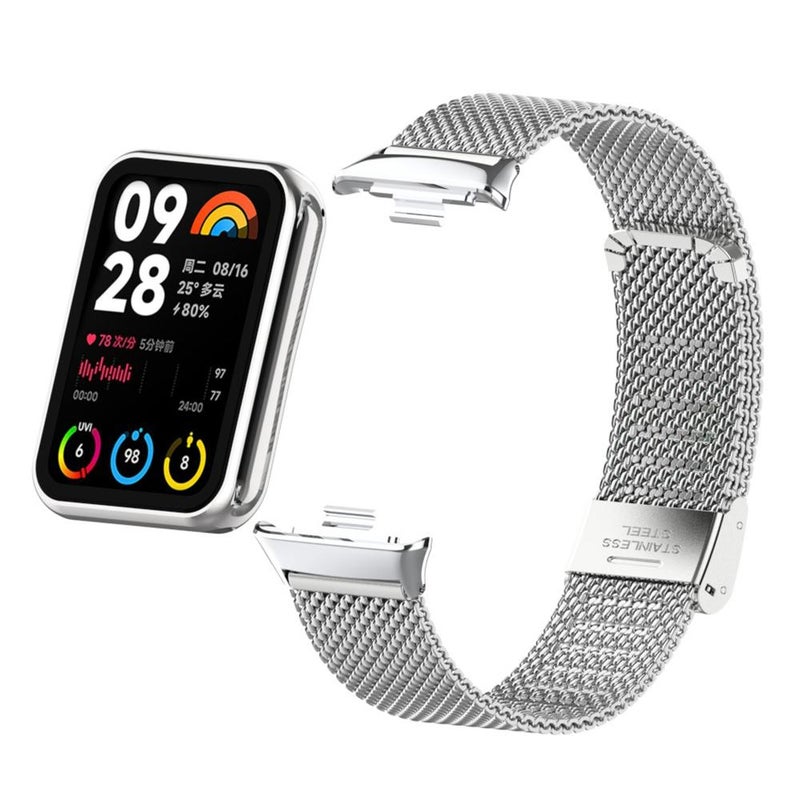 erorex For Xiaomi Smart Band 9 Pro/8 Pro/Redmi Watch 5/4 Milanese Metal Buckle Watch Band(Silver) - Image 2