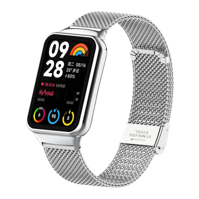 erorex For Xiaomi Smart Band 9 Pro/8 Pro/Redmi Watch 5/4 Milanese Metal Buckle Watch Band(Silver) - Image 1