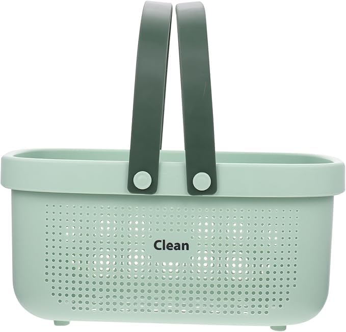 Jecrina Shower caddy with handle Bathroom organizer basket Portable toiletries container Multipurpose shower tote Drainage storage Compact dorm Green bin Plastic - Image 1