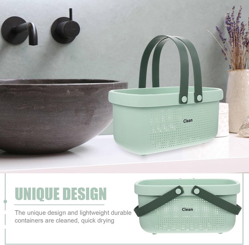 Jecrina Shower caddy with handle Bathroom organizer basket Portable toiletries container Multipurpose shower tote Drainage storage Compact dorm Green bin Plastic - Image 4