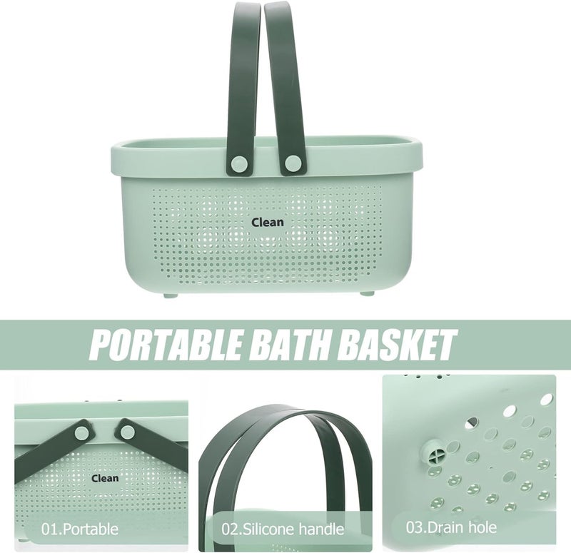 Jecrina Shower caddy with handle Bathroom organizer basket Portable toiletries container Multipurpose shower tote Drainage storage Compact dorm Green bin Plastic - Image 5
