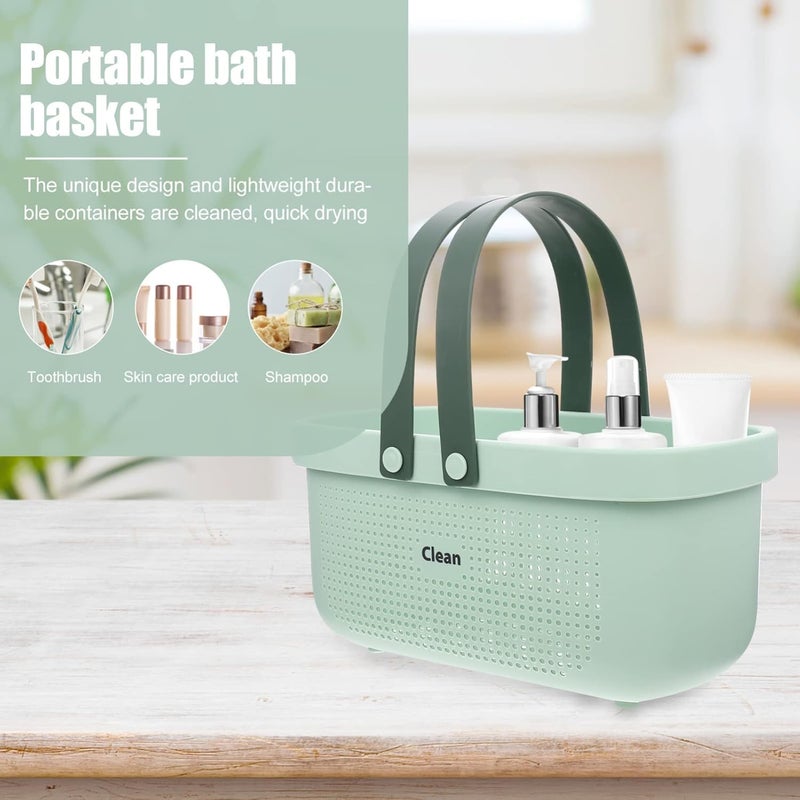 Jecrina Shower caddy with handle Bathroom organizer basket Portable toiletries container Multipurpose shower tote Drainage storage Compact dorm Green bin Plastic - Image 2
