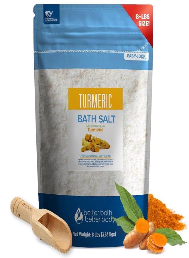 Better Bath Better Body Turmeric Bath Salt 128 Ounces (8 Lbs) Large Bag USP Epsom Salt with Natural Turmeric Essential Oil Plus Vitamin C in BPA Free Pouch with Easy Press Lock Seal Made in USA - Image 1