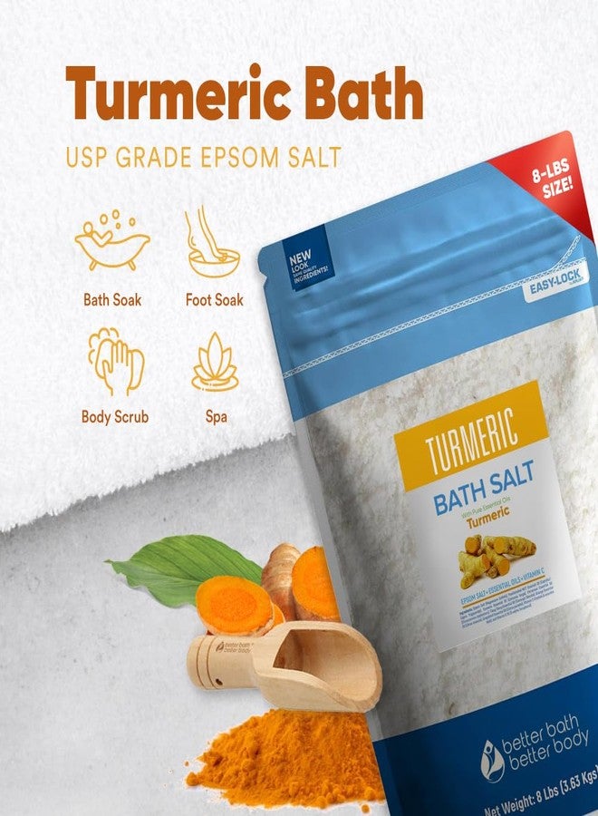 Better Bath Better Body Turmeric Bath Salt 128 Ounces (8 Lbs) Large Bag USP Epsom Salt with Natural Turmeric Essential Oil Plus Vitamin C in BPA Free Pouch with Easy Press Lock Seal Made in USA - Image 4