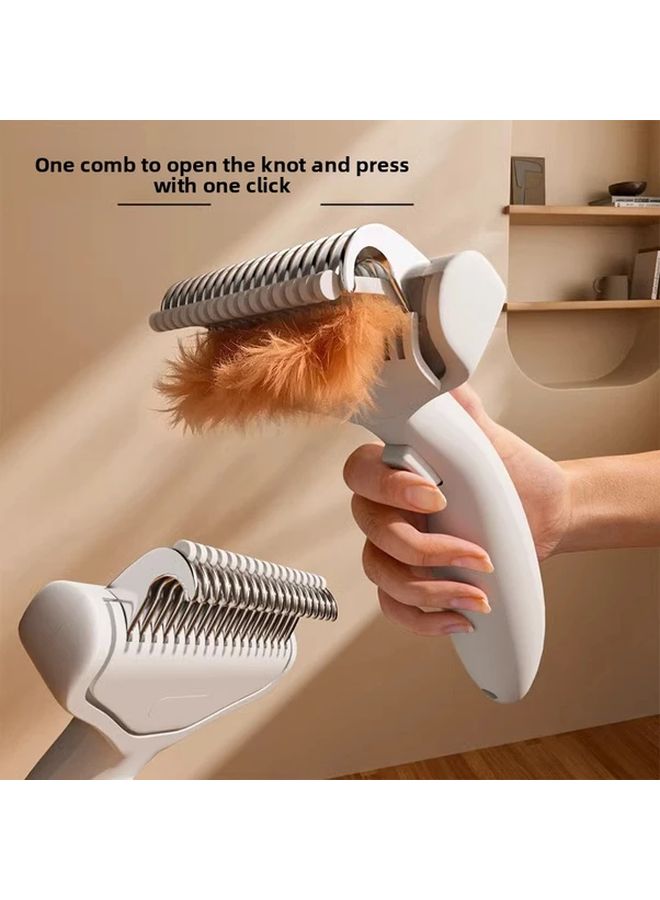 Stainless Steel Dog Thinning Brush White One Click Knot Opener Ergonomic Handle Grooming Comb For Shedding Long Haired Breeds German Shepherd Pets Professional Vet Supplies Durable Manual - Image 1