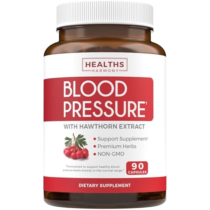 Healths Harmony Blood Pressure Support Supplement (NON-GMO) Premium Natural Herbs, Vitamins & Berries - High Dosage of Hawthorn Berry Extract – Supports Blood Pressure Levels Already In The Normal Range – 90 Capsules - Image 1