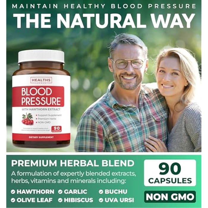 Healths Harmony Blood Pressure Support Supplement (NON-GMO) Premium Natural Herbs, Vitamins & Berries - High Dosage of Hawthorn Berry Extract – Supports Blood Pressure Levels Already In The Normal Range – 90 Capsules - Image 3