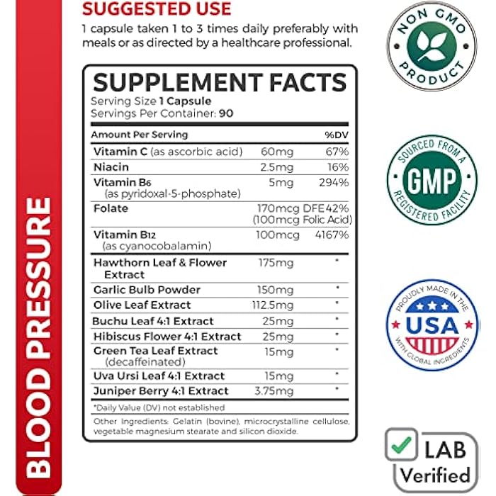 Healths Harmony Blood Pressure Support Supplement (NON-GMO) Premium Natural Herbs, Vitamins & Berries - High Dosage of Hawthorn Berry Extract – Supports Blood Pressure Levels Already In The Normal Range – 90 Capsules - Image 2
