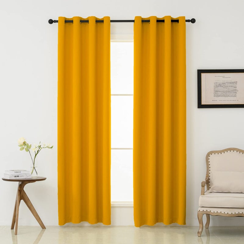 Pickluc Grommet Blackout Curtains 84 Inches Long 2 Panels, Light Blocking Window Drapes for Living Room, Thermal Insulated, Noise Reduction, Mustard Yellow, 52" Wide x 84" Length - Image 1