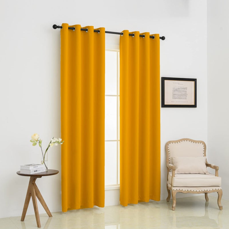 Pickluc Grommet Blackout Curtains 84 Inches Long 2 Panels, Light Blocking Window Drapes for Living Room, Thermal Insulated, Noise Reduction, Mustard Yellow, 52" Wide x 84" Length - Image 2