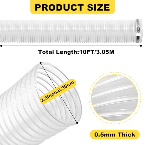 Nicalas 2-1/2"x10'Dust Collection Hose,2 1/2 Inch Dust Collection Tube with 304 Stainless Steel Hose Clamps,PVC 2.5 Collector Flexible Tube- Puncture Resistant - Image 2