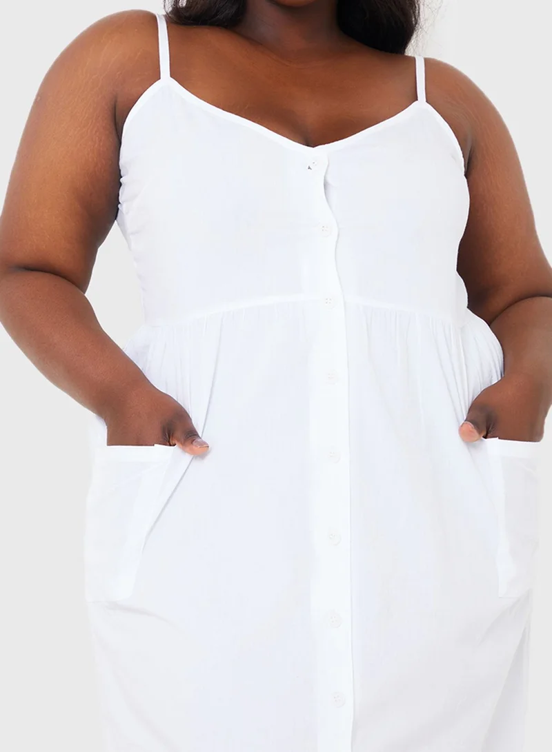 In The Style Curve Button Through Poplin Midi Dress