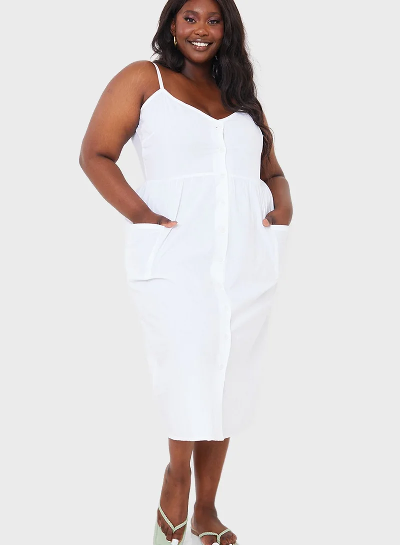 In The Style Curve Button Through Poplin Midi Dress