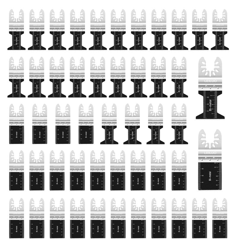 LEILUO 50 Pcs BiMetal Multitool Blades for Soft Metal Nails Wood Oscillating Saw Blades Universal Oscillating Tool Accessories with Storage Bag Compatible with DeWalt Makita Dremel and More