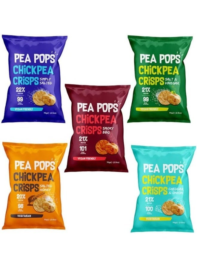 Pea Pops Healthy Protein Chips 70 g- Delicious Chikpea Crisps Less Fat, Low Calorie, Gluten Free, Vegan Protein Snacks, Popped (Not Fried) (Pack of 5 70g, Variety Pack) - Image 1