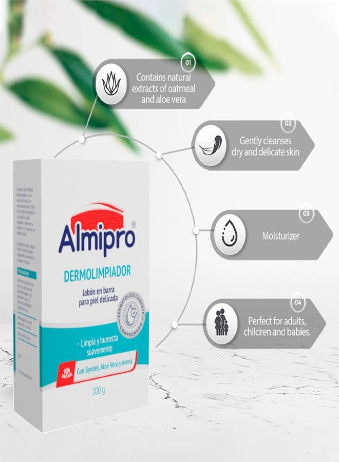 almipro Face & Body Cleanser Bar with syndet, Oatmeal and Aloe Vera for Sensitive Skin | Wash Soap Bars | 3.5 oz, Pack of 3| For All Skin Types. - Image 2