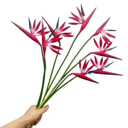 Corkwaw 8 Pack 21-1/2 Inch Artificial Flowers Bird of Paradise,Green Plant for Home Garden Decoration Office Verandah Wedding Decorations (Red) - Image 1
